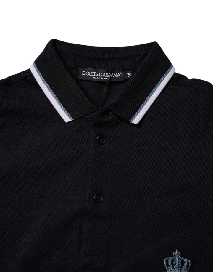 Dolce & Gabbana Black Cotton Crown Collared Polo T-shirt