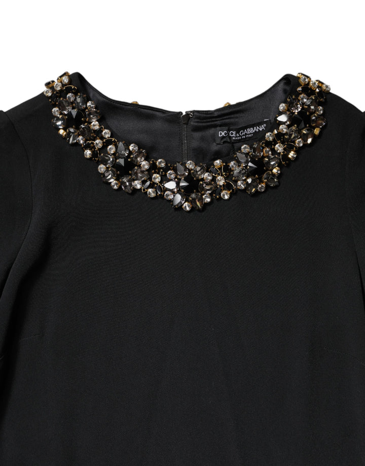 Dolce & Gabbana Black Crystal Embellished Round Neck Mini Dress
