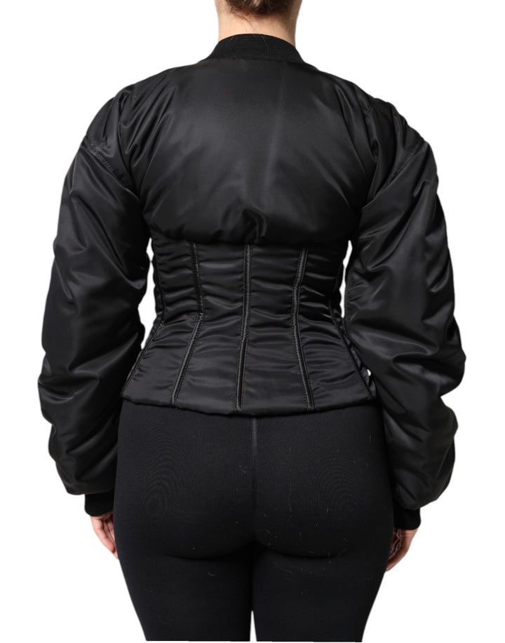 Dolce & Gabbana Black Nylon Full Zip Bustier Corset Jacket
