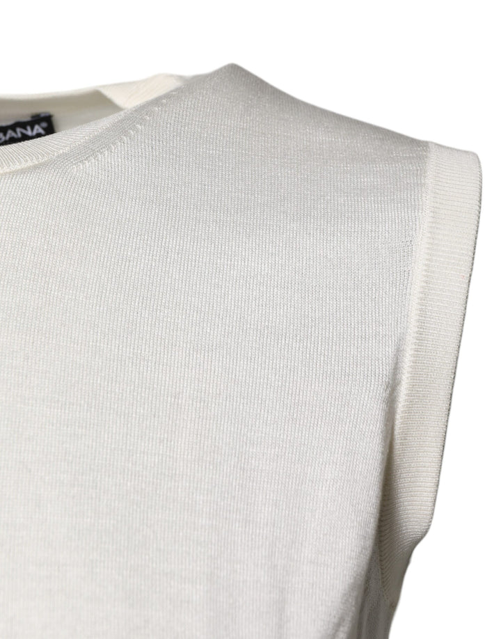Dolce & Gabbana Cream Sleeveless Silk Round Neck Tank Top