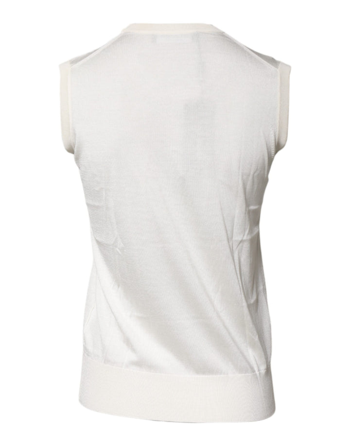 Dolce & Gabbana Cream Sleeveless Silk Round Neck Tank Top
