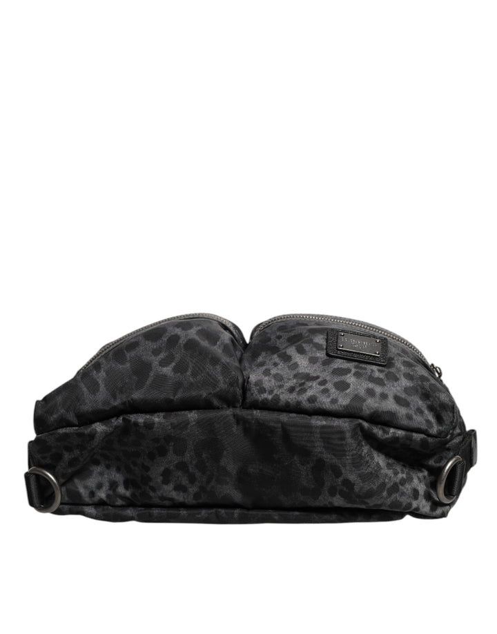 Dolce & Gabbana Black Gray Leopard DG Logo Belt Waist Fanny Pack Bag