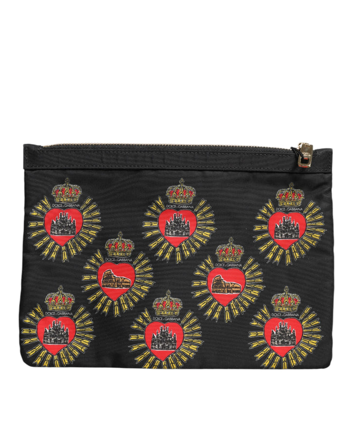 Dolce & Gabbana Black Red Nylon Sacred Heart Clutch Pouch Bag