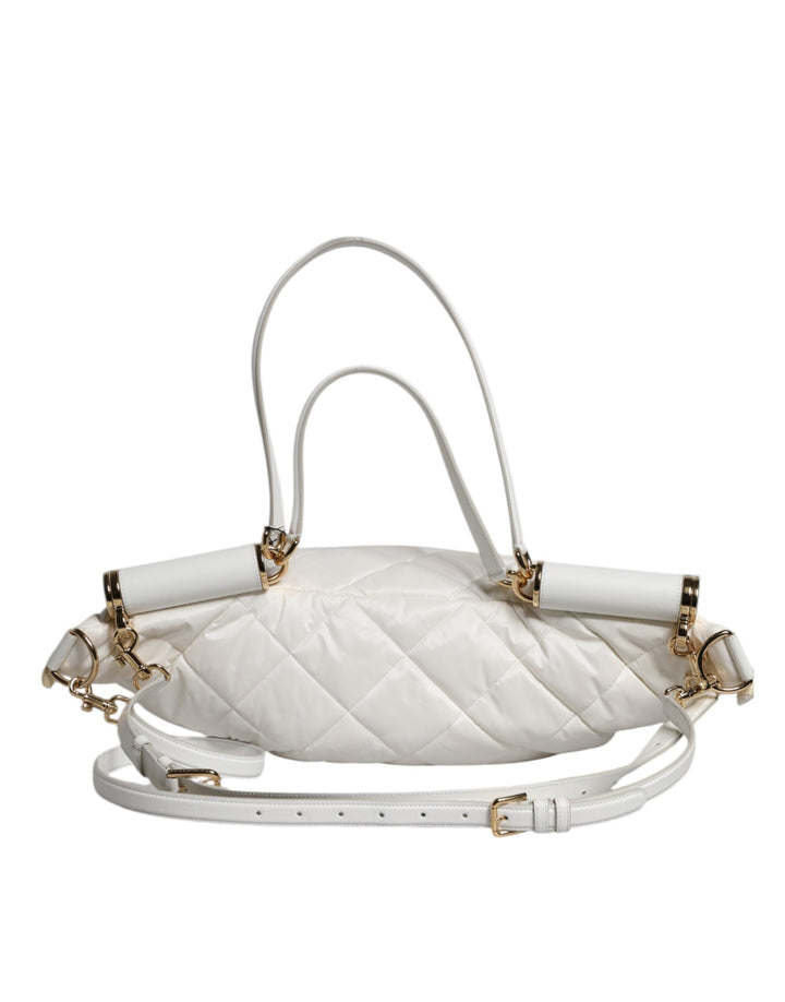 Dolce & Gabbana White Quilted Logo Plaque Belt Waist Fanny Pack Bag