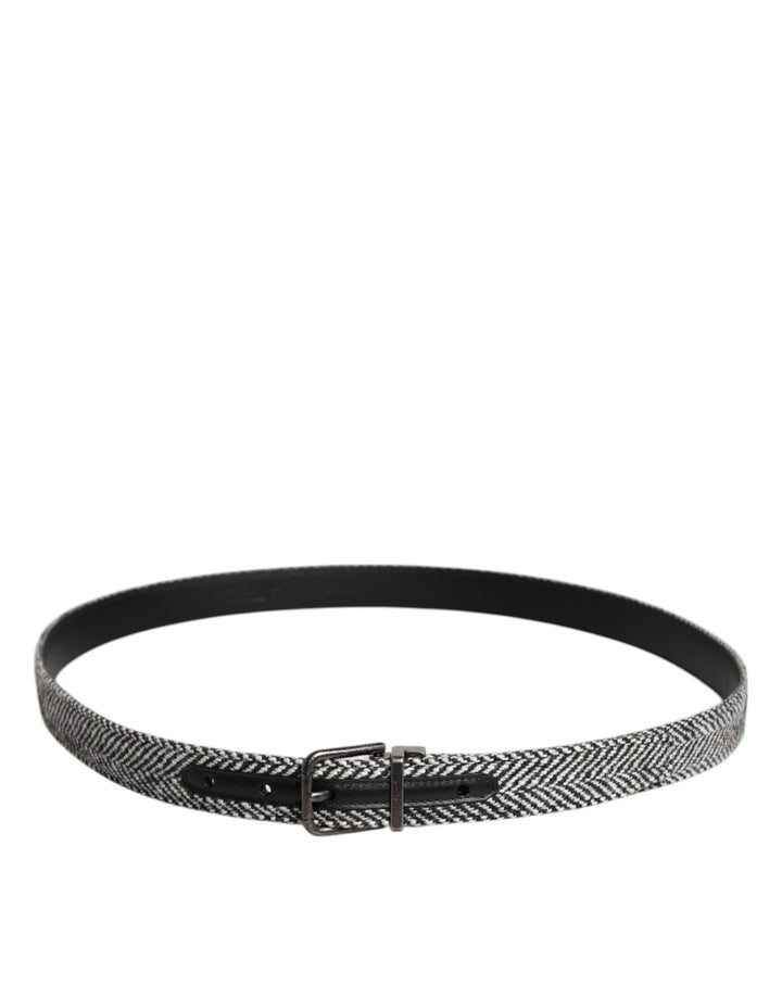 Dolce & Gabbana Black White Silver Tone Metal Buckle Belt