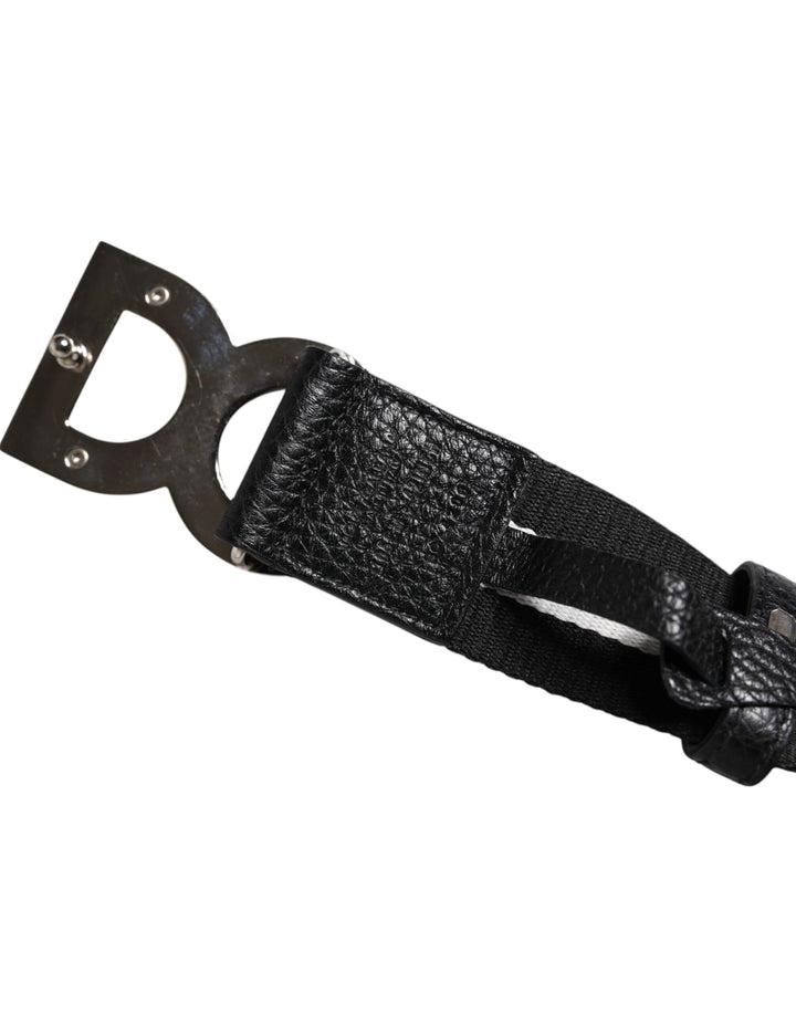 Dolce & Gabbana Black White Printed Metal Logo Buckle Belt