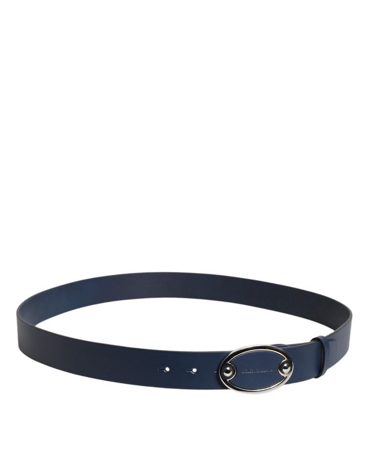 Dolce & Gabbana Blue Leather Classic Metal Logo Buckle Belt