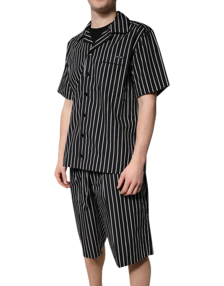 Dolce & Gabbana Black White Stripes Cotton Men Pajama Set Sleepwear