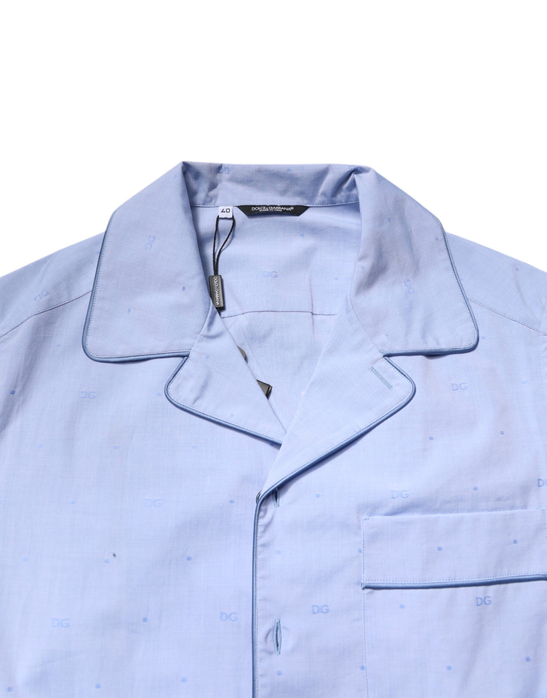 Dolce & Gabbana Light Blue DG Logo Cotton Men Pajama Set Sleepwear