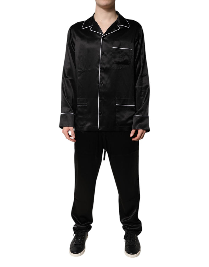 Dolce & Gabbana Black Silk Shirt Pants Pajama Set Sleepwear