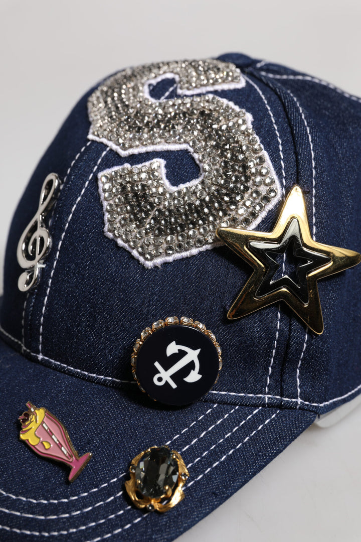 Dolce & Gabbana Blue Crystal Embellishment Baseball Cap