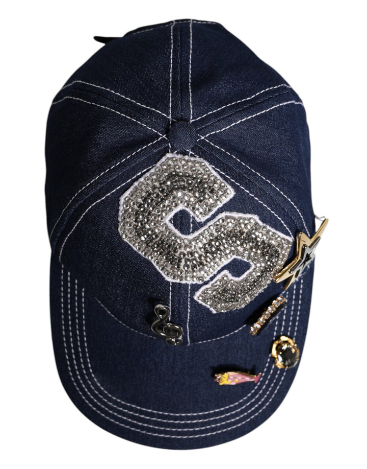 Dolce & Gabbana Blue Crystal Embellishment Baseball Cap
