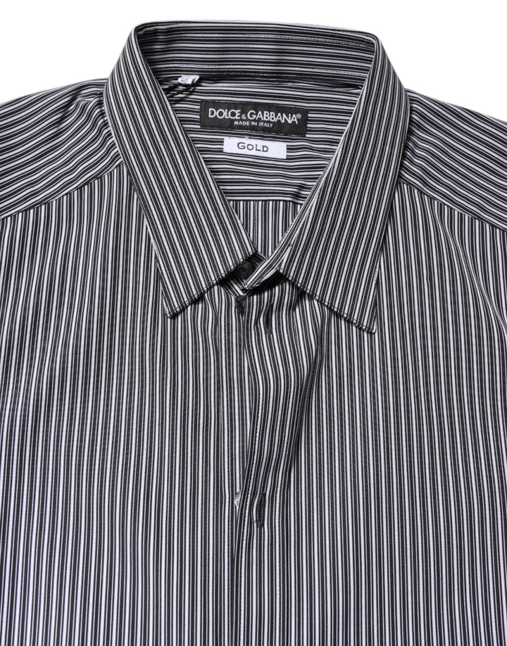 Dolce & Gabbana Black White Striped GOLD Formal Dress Shirt