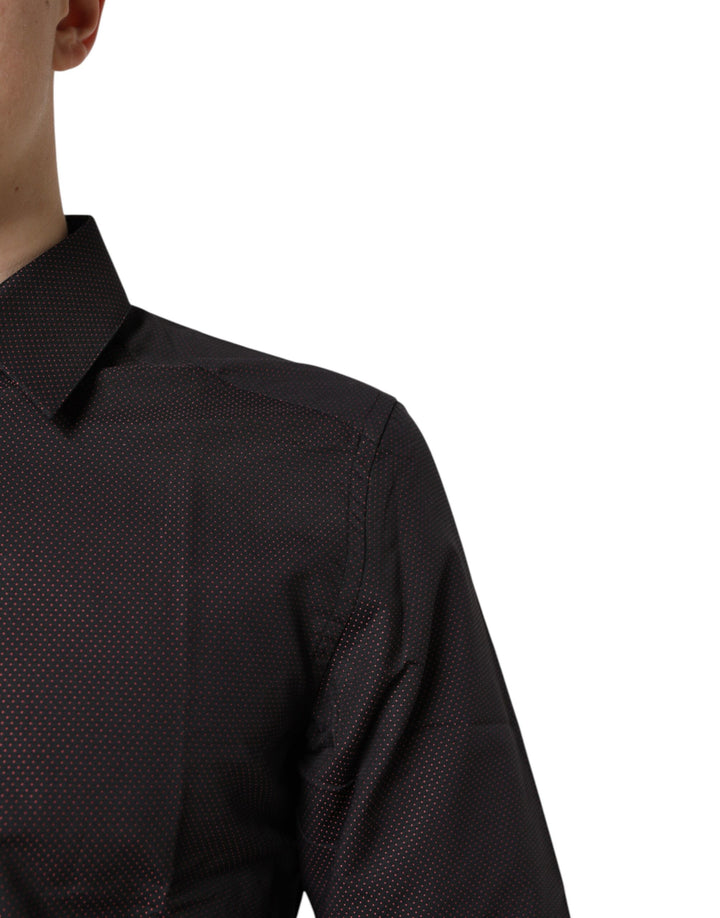 Dolce & Gabbana Maroon Jacquard Cotton GOLD Men Dress Shirt