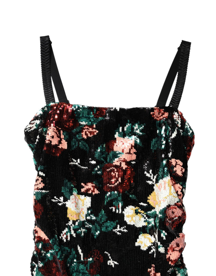 Dolce & Gabbana Black Floral Sequin Sleeveless Sheath Dress
