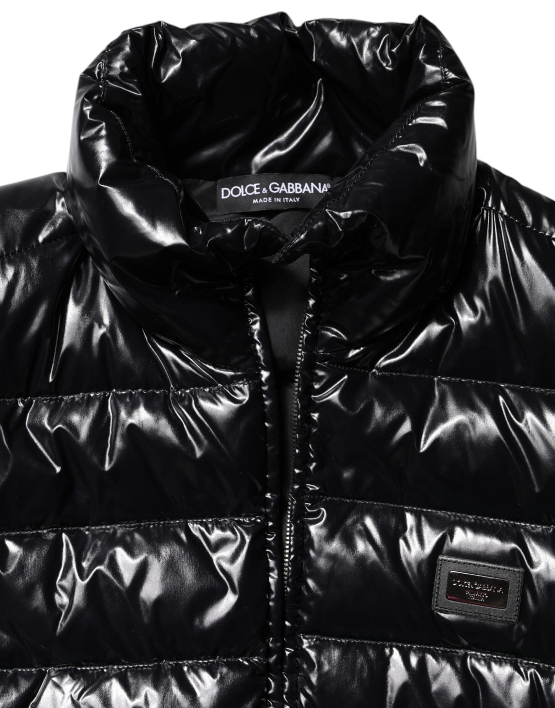 Dolce & Gabbana Black Logo Plaque Full Zip Puffer Jacket