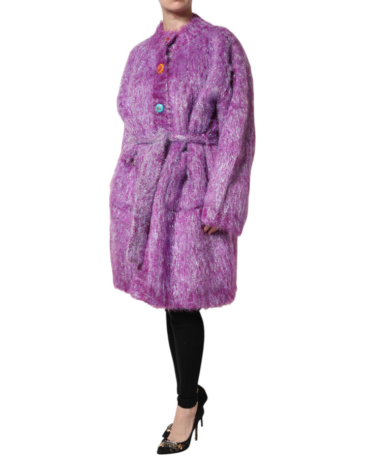 Dolce & Gabbana Purple Button Embellished Trench Coat Jacket