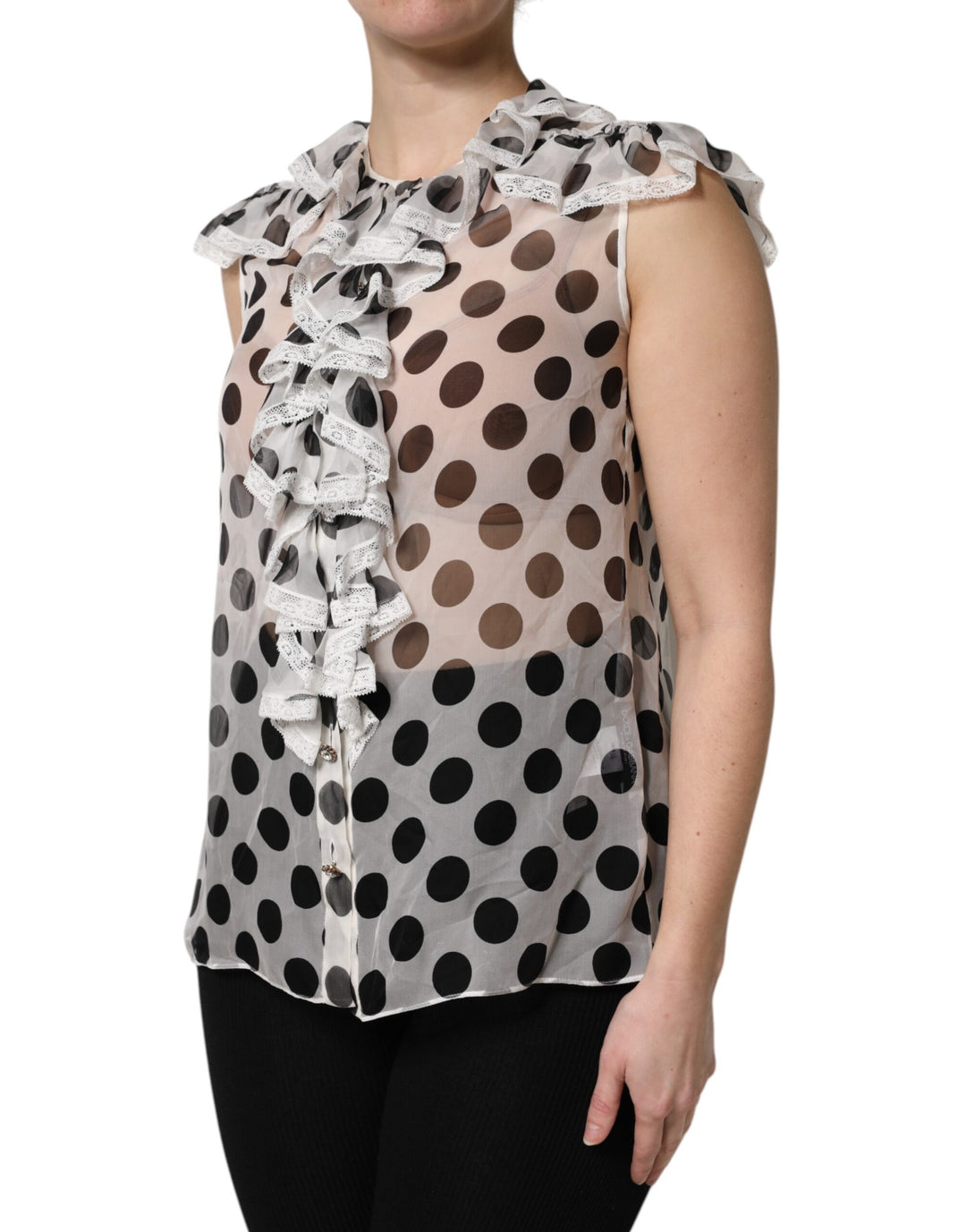 Dolce & Gabbana White Black Polka Dot Cotton Sleeveless Top