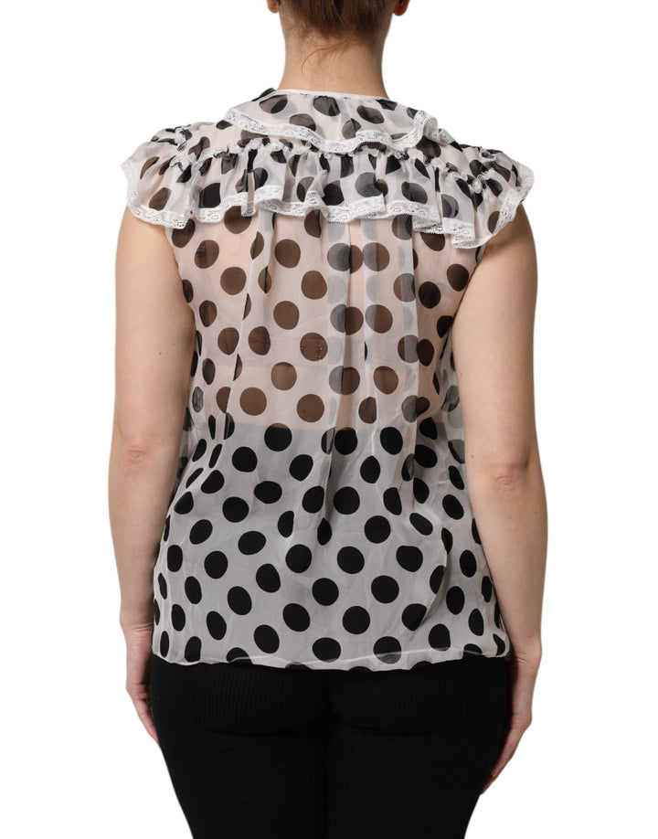 Dolce & Gabbana White Black Polka Dot Cotton Sleeveless Top