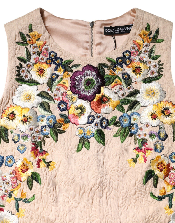 Dolce & Gabbana Beige Floral Embroidery Sleeveless Tank Top