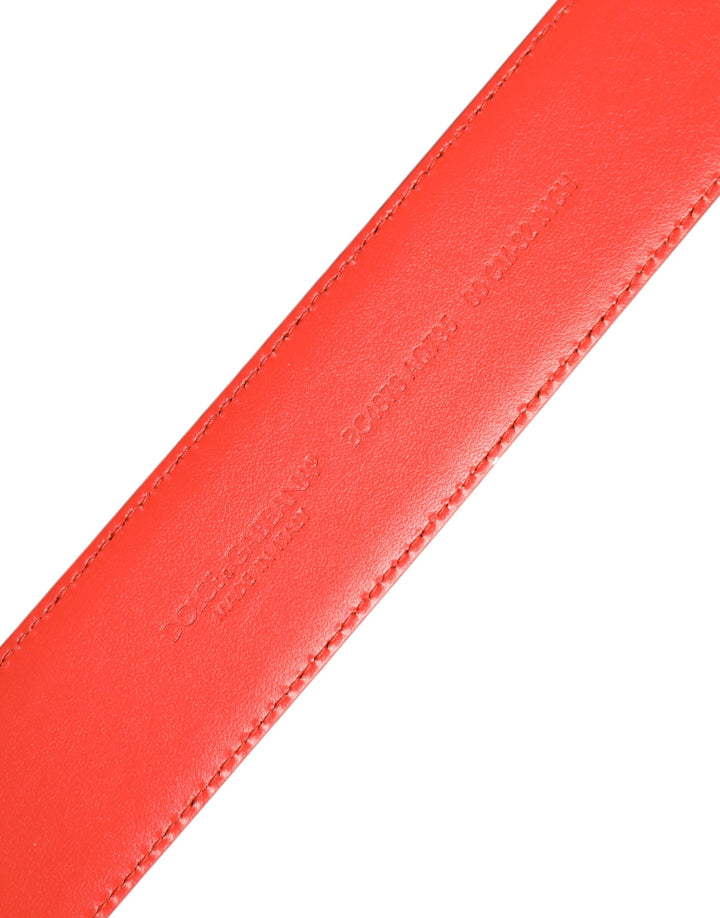 Dolce & Gabbana Orange Gold Tone Metal Logo Buckle Belt