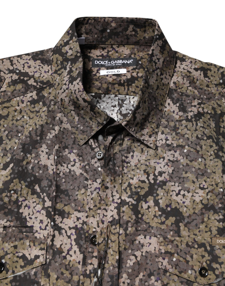 Dolce & Gabbana Multicolor Camouflage Button Down GOLD Shirt