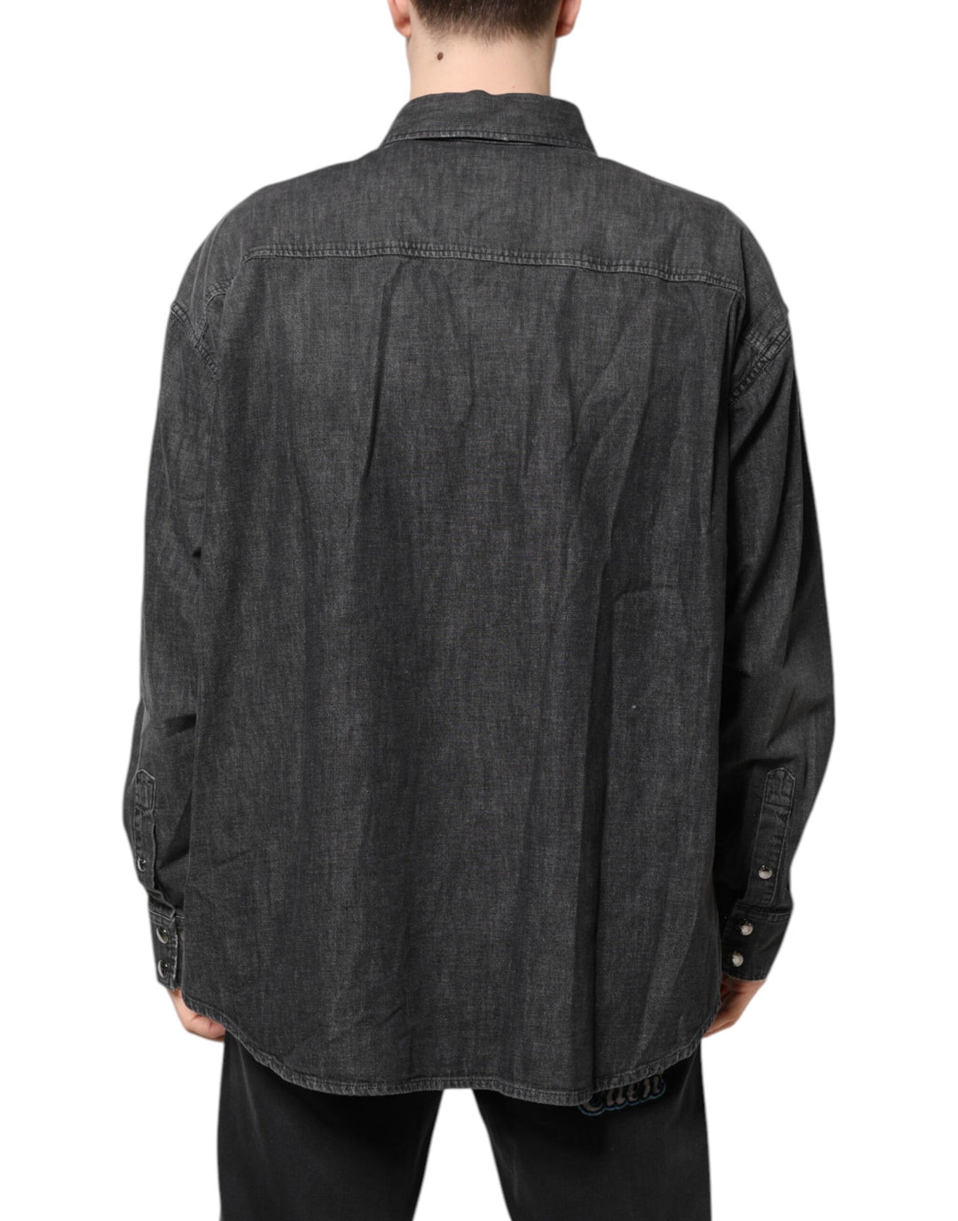 Dolce & Gabbana Gray Long Sleeves Button Down Denim Shirt