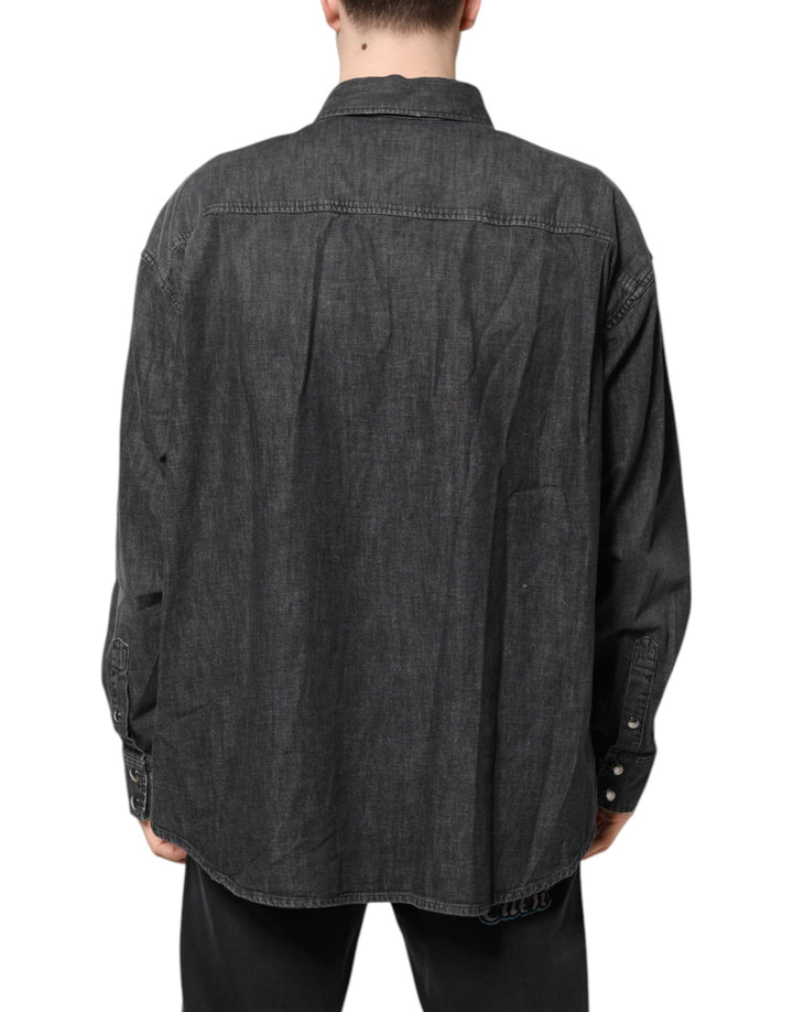 Dolce & Gabbana Gray Long Sleeves Button Down Denim Shirt