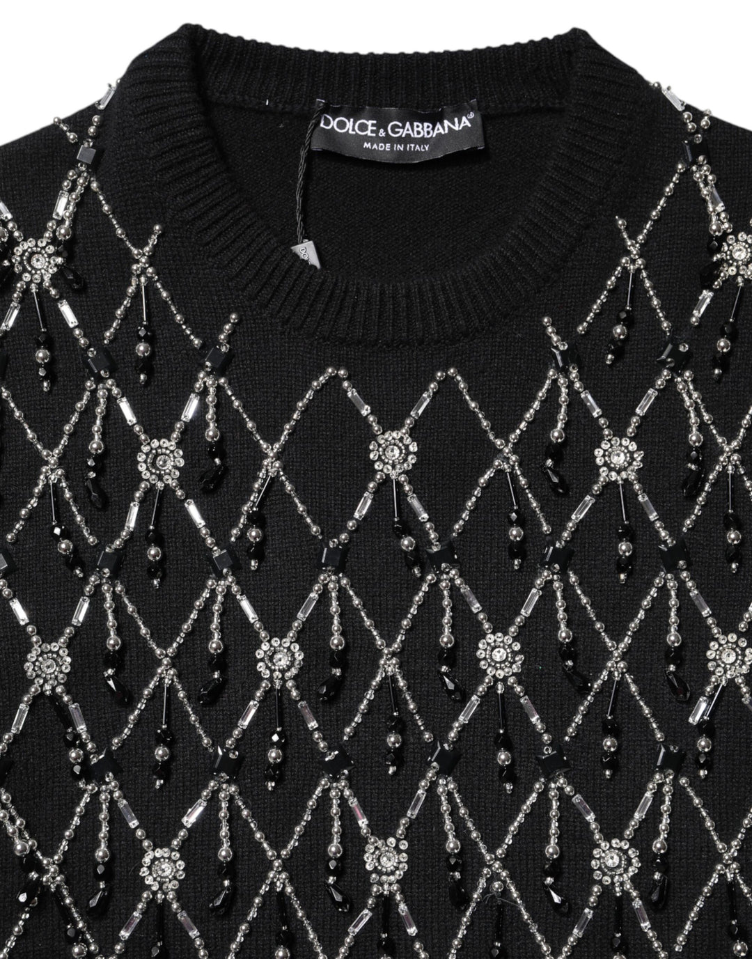 Dolce & Gabbana Black Cashmere Embellished Long Sleeves Top