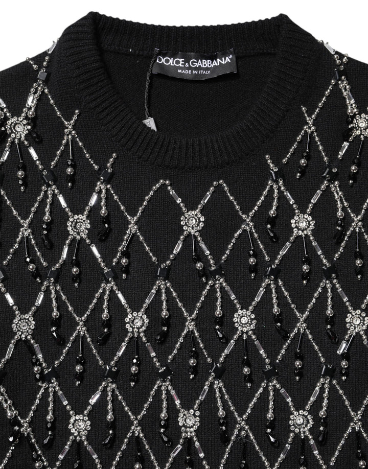 Dolce & Gabbana Black Cashmere Embellished Long Sleeves Top