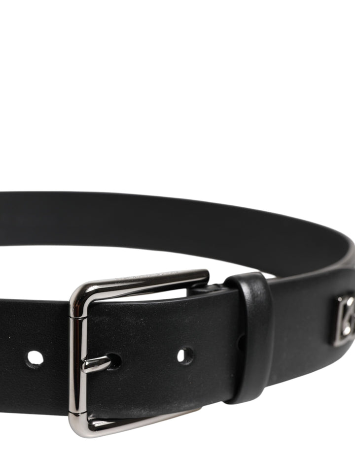 Dolce & Gabbana Black Calf Leather Studded Silver Buckle Belt