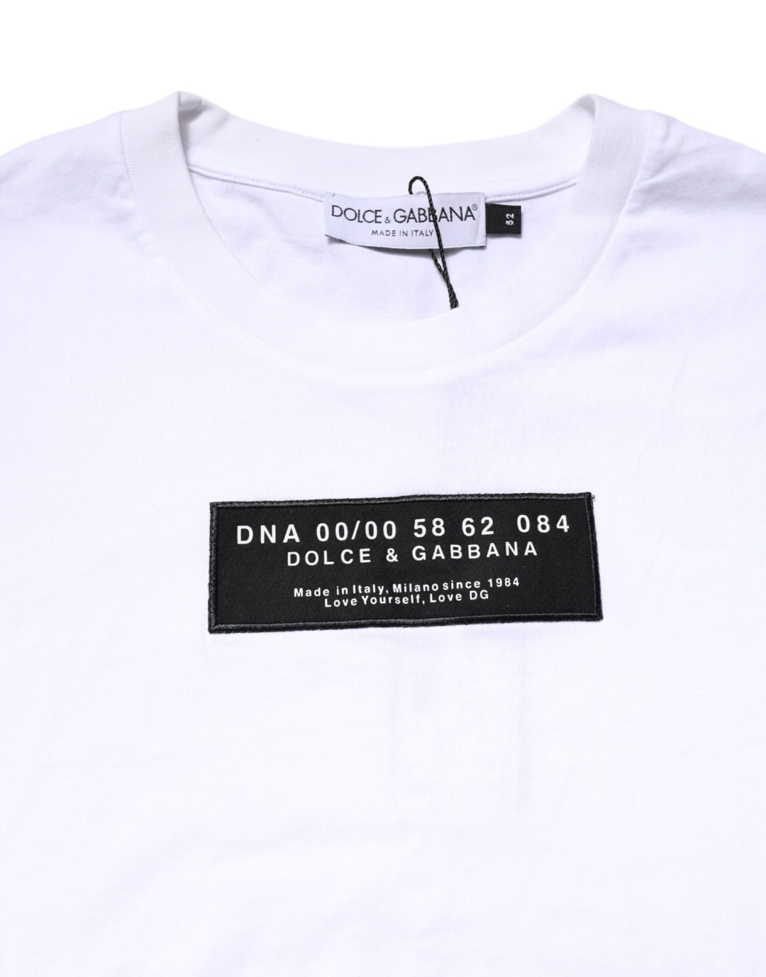 Dolce & Gabbana White Cotton Logo Patch Crew Neck T-shirt