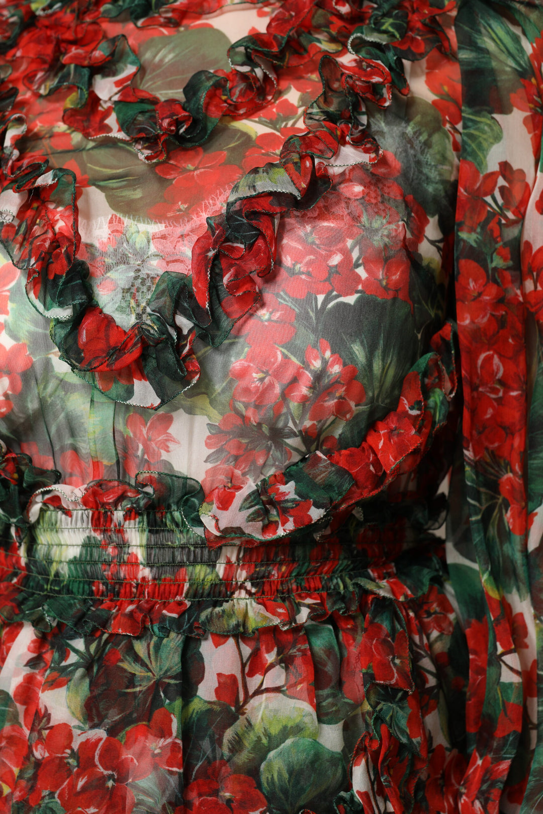 Dolce & Gabbana Multicolor Ruffle Floral Long Sleeves Dress