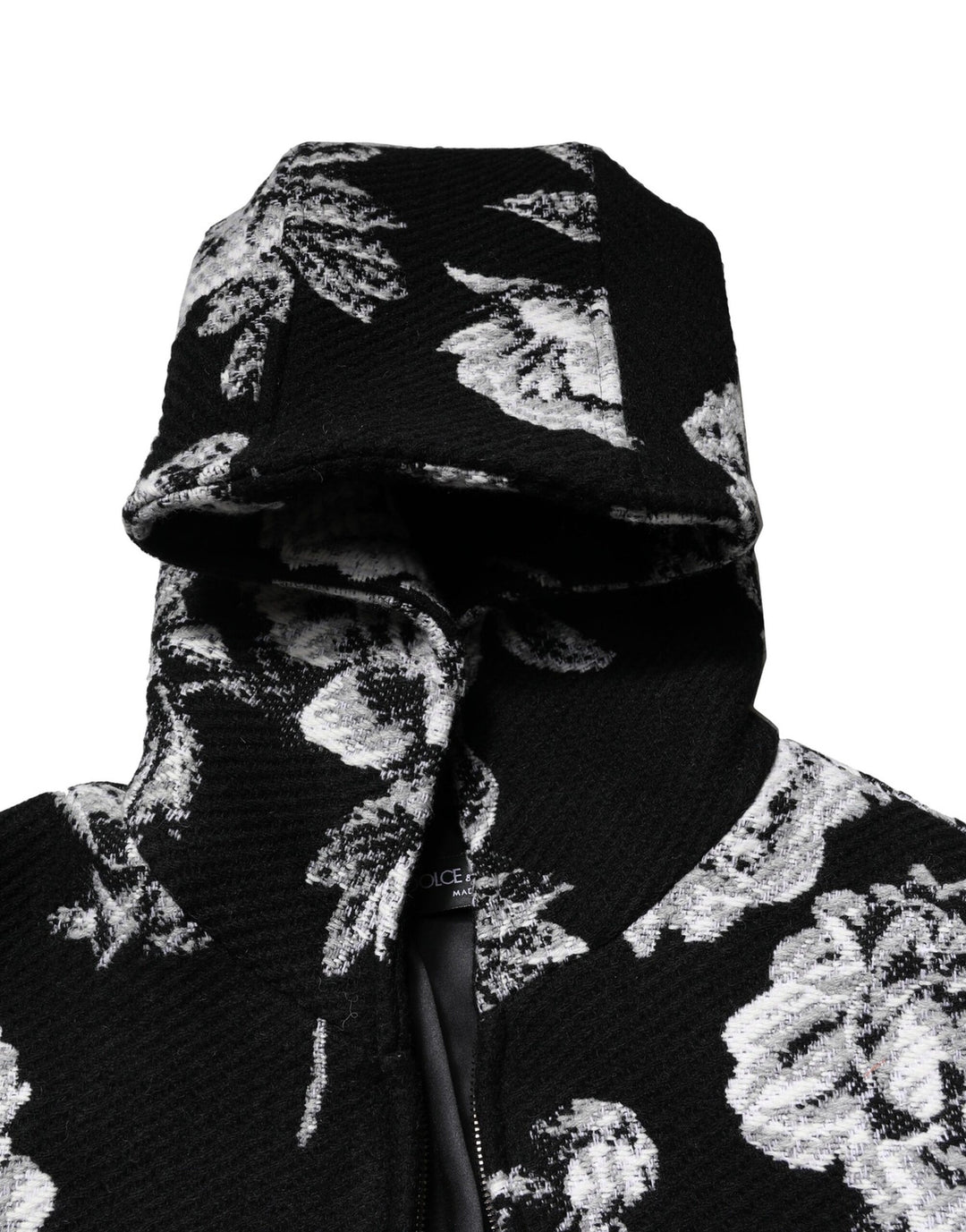 Dolce & Gabbana Black Wool Floral Printed Men Hooded Jacket