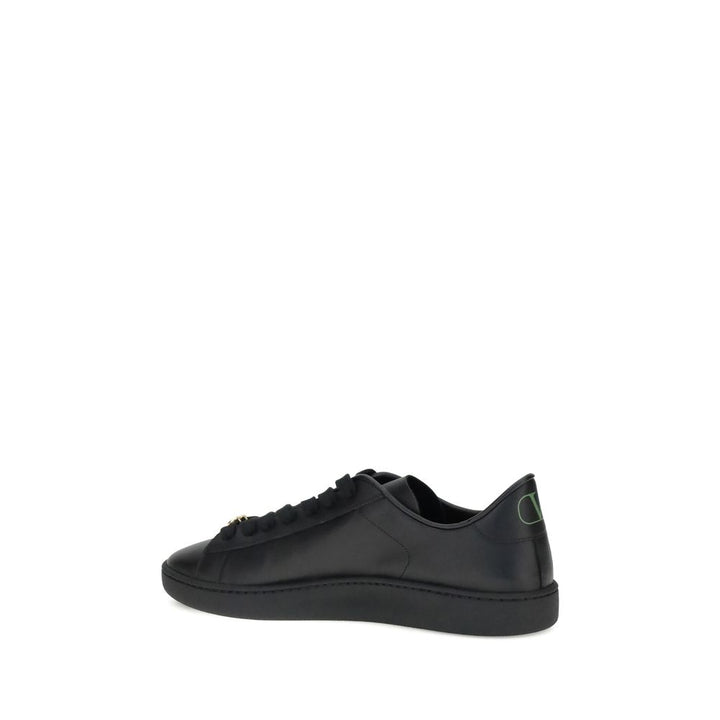 Valentino Garavani Black Calf Leather Bos Taurus Low Top Sneakers