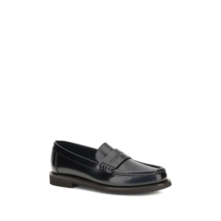 Brunello Cucinelli Black Calf Leather Bos Taurus Slip-On Loafers
