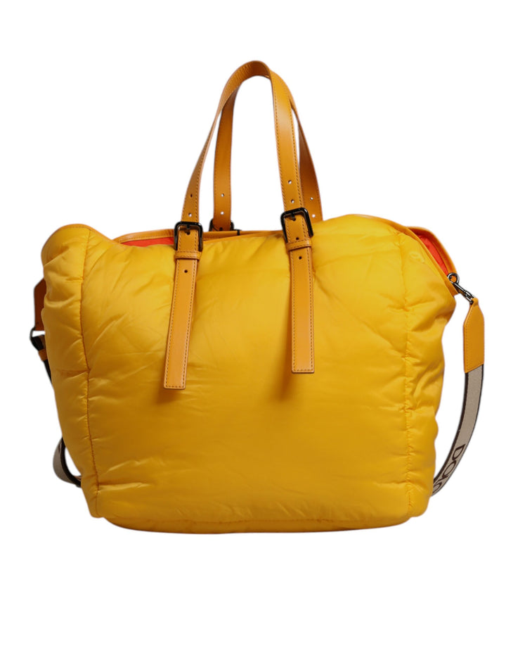 Dolce & Gabbana Yellow Orange Nylon Logo Plaque Hand Shoulder Tote Bag
