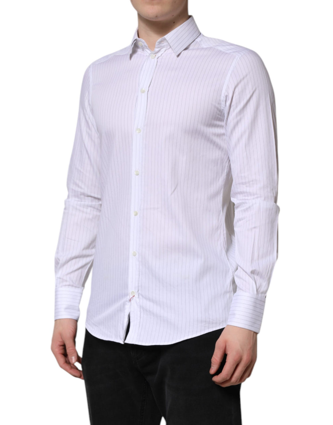 Dolce & Gabbana White Stripes Cotton Long Sleeve Formal Shirt
