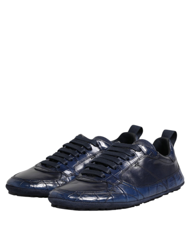 Dolce & Gabbana Dark Blue Leather Low Top Men Sneakers Shoes