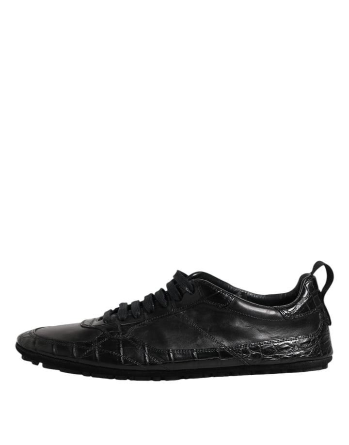 Dolce & Gabbana Black Exotic Leather Low Top Sneakers Shoes