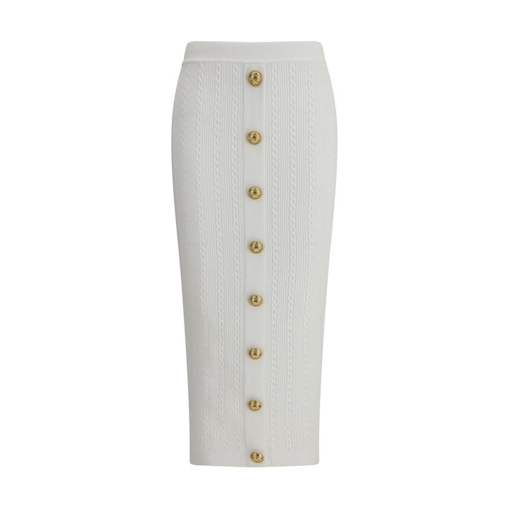 Balmain White Viscose Midi Skirt