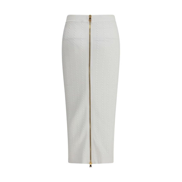 Balmain White Viscose Midi Skirt