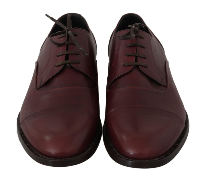 Dolce & Gabbana Red Bordeaux Leather Derby Formal Shoes
