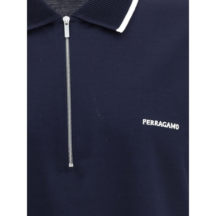 Ferragamo Blue Cotton Polo Shirt