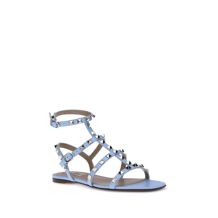 Valentino Garavani Light Blue Calf Leather Bos Taurus Flat Sandals