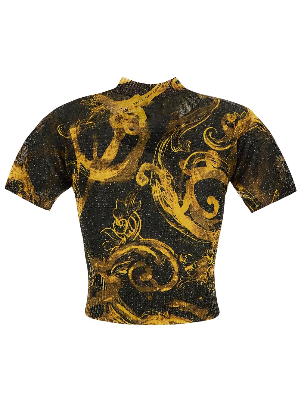 Versace Barocco-Print Glitter Knitted Top