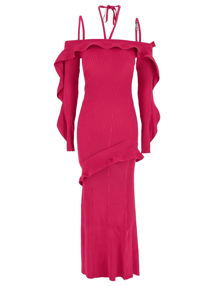 Versace Ruffled Ribbed Knit Long Dress