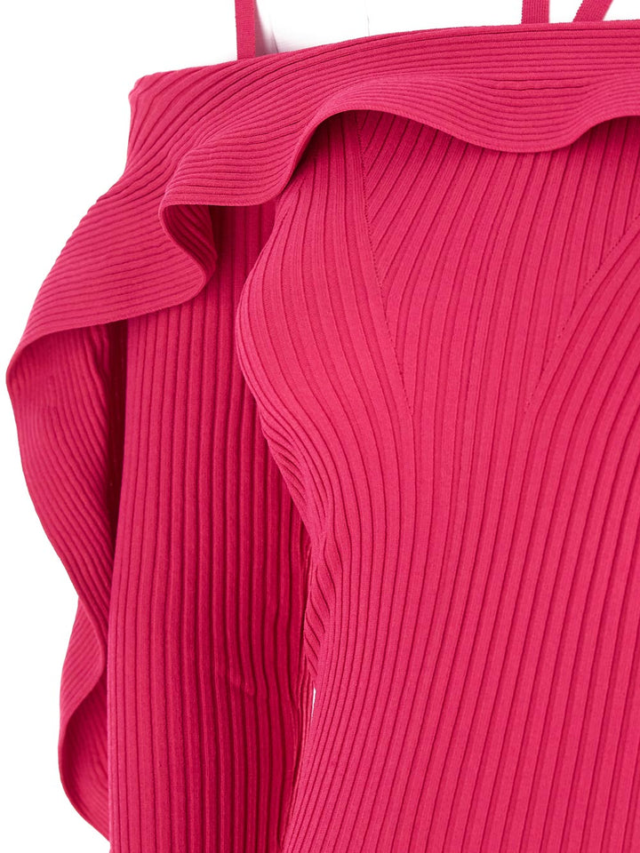 Versace Ruffled Ribbed Knit Long Dress