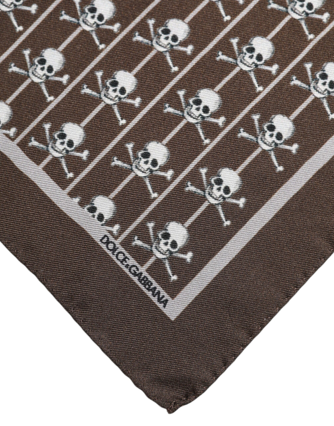 Dolce & Gabbana Brown Skull Silk Square Men Foulard Scarf