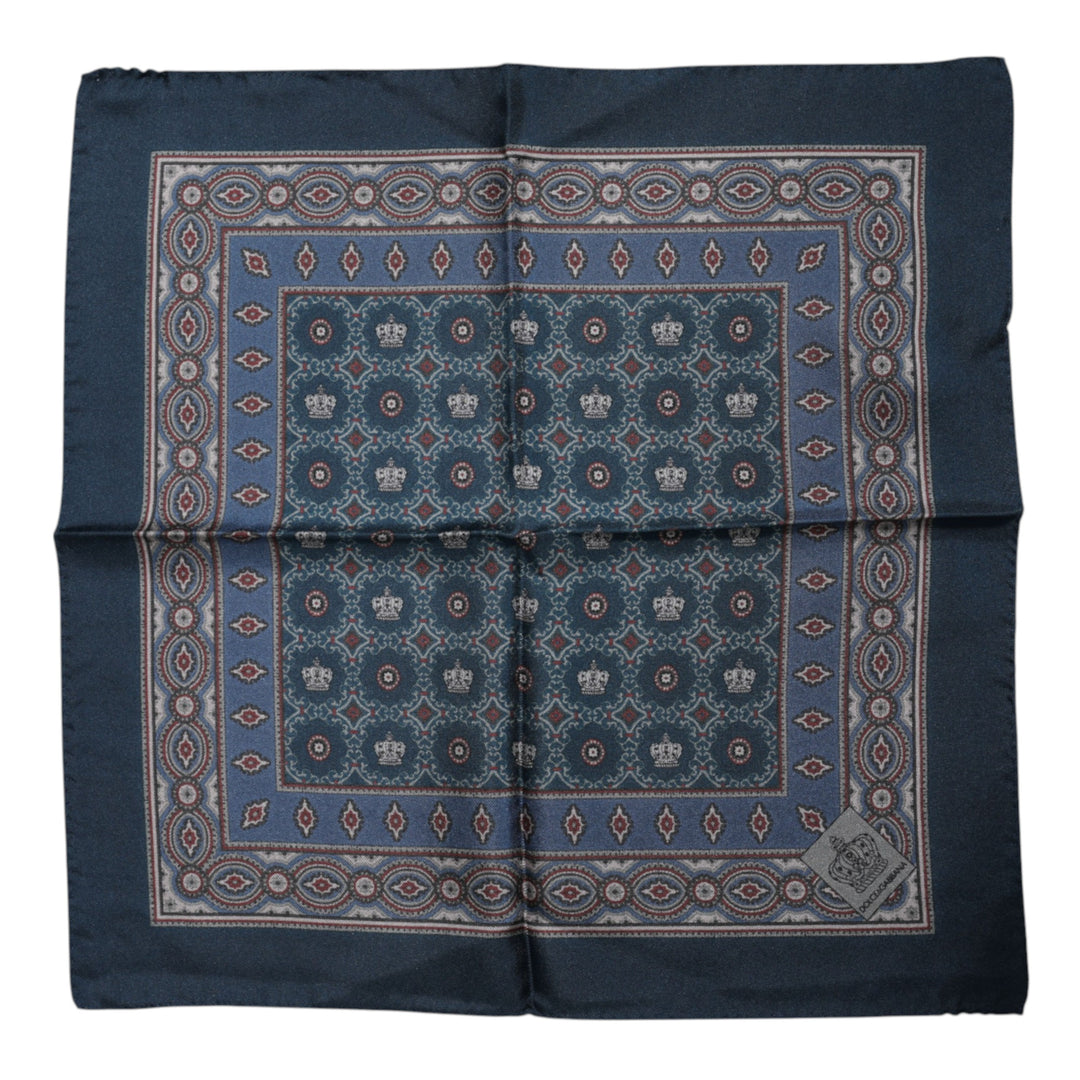 Dolce & Gabbana Blue Printed Silk Square Men Foulard Scarf